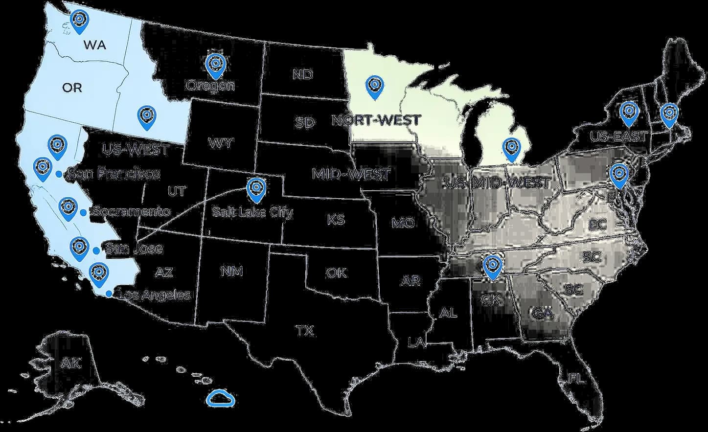 WiLine Cloud Regions across the United States