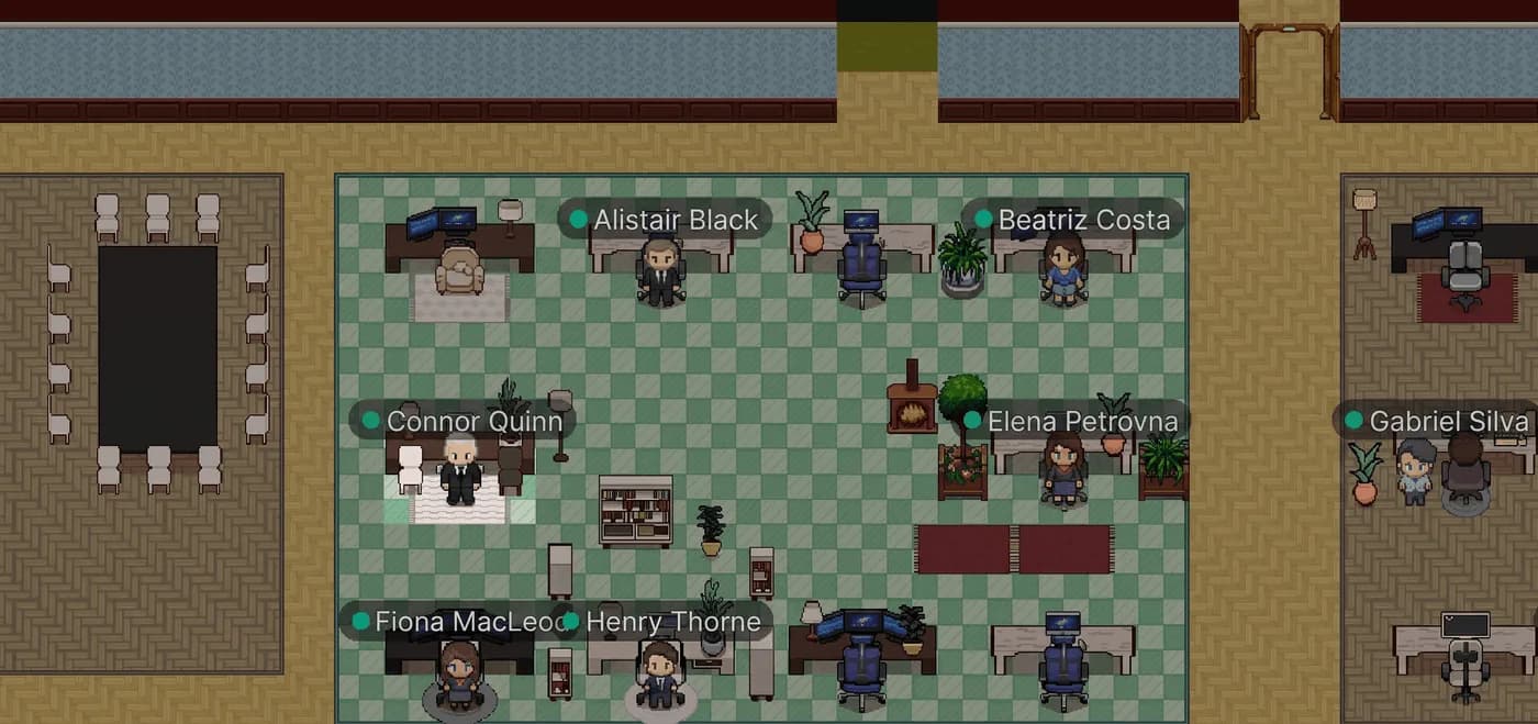 WiLine 2gether virtual office space in pixel-art style
